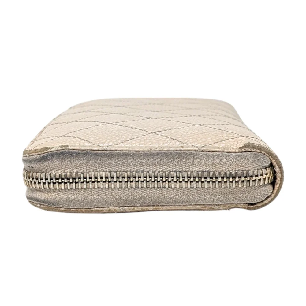 Chanel Beige Caviar Leather Zip Around‎ Wallet CC Quilted Logo Series 15